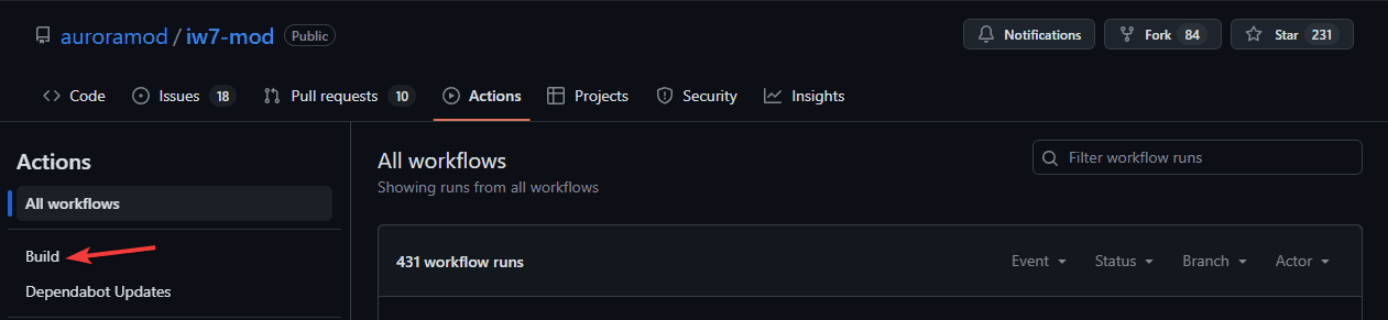 Select Build workflow