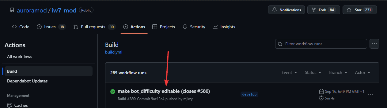 Open latest build run