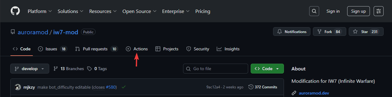 Go to Actions tab